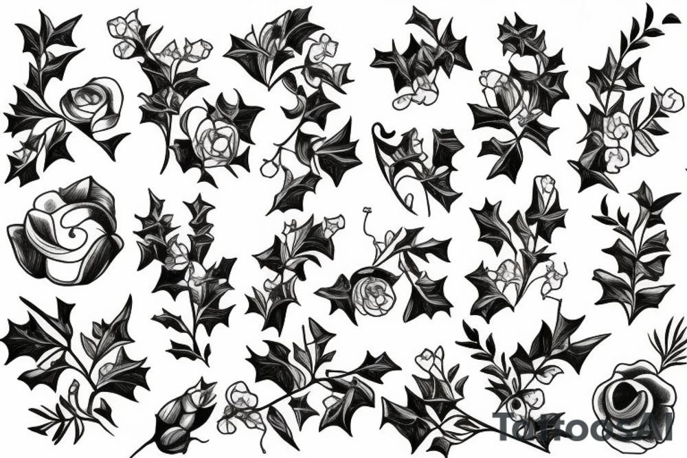 Sweet pea and holly flower tattoo idea