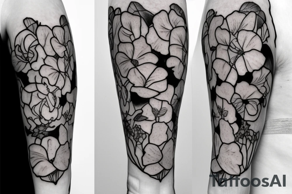 Sweet pea and narcissus bouquet of flowers tattoo idea
