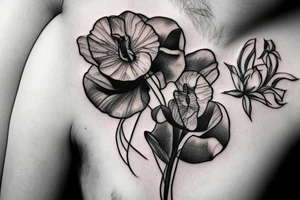 Sweet pea and narcissus flowers tattoo idea
