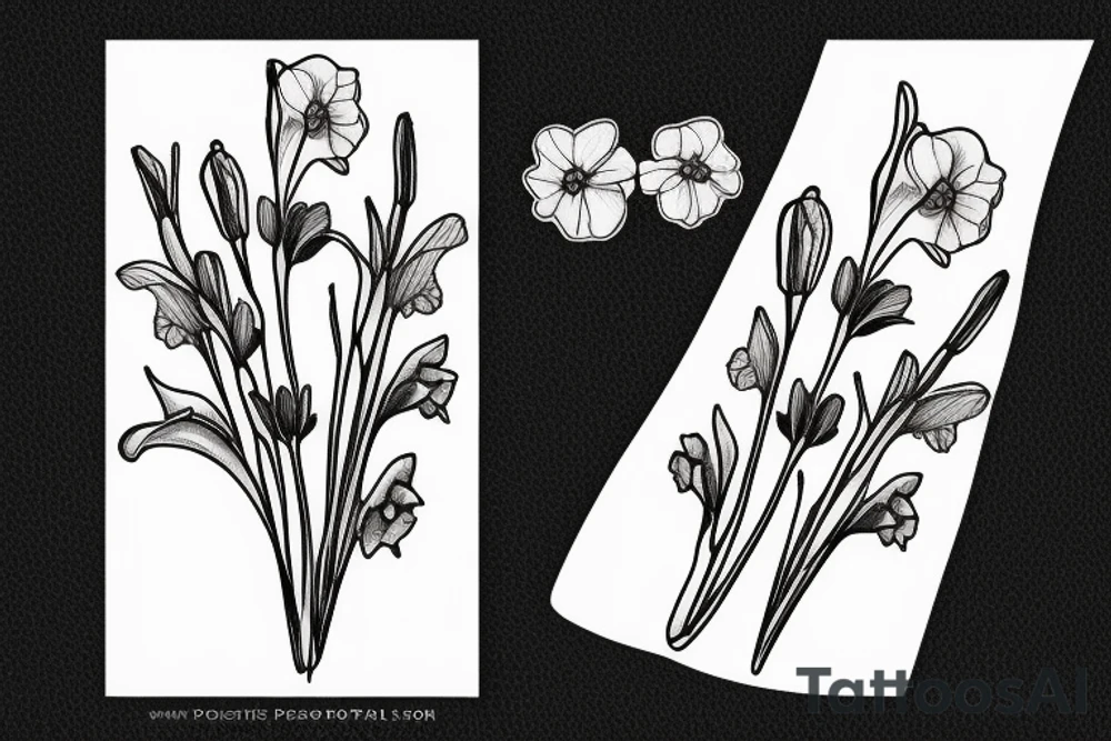 Sweet pea and narcissus small bouquet tattoo idea