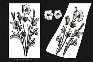 Sweet pea and narcissus small bouquet tattoo idea