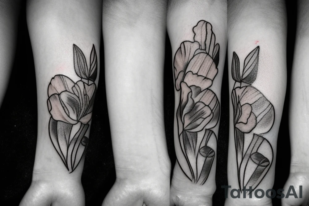 Sweet pea and narcissus small bouquet tattoo idea
