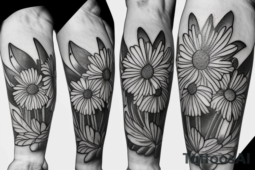 Daisy and narcissus small bouquet tattoo idea
