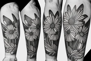Daisy and narcissus small bouquet tattoo idea