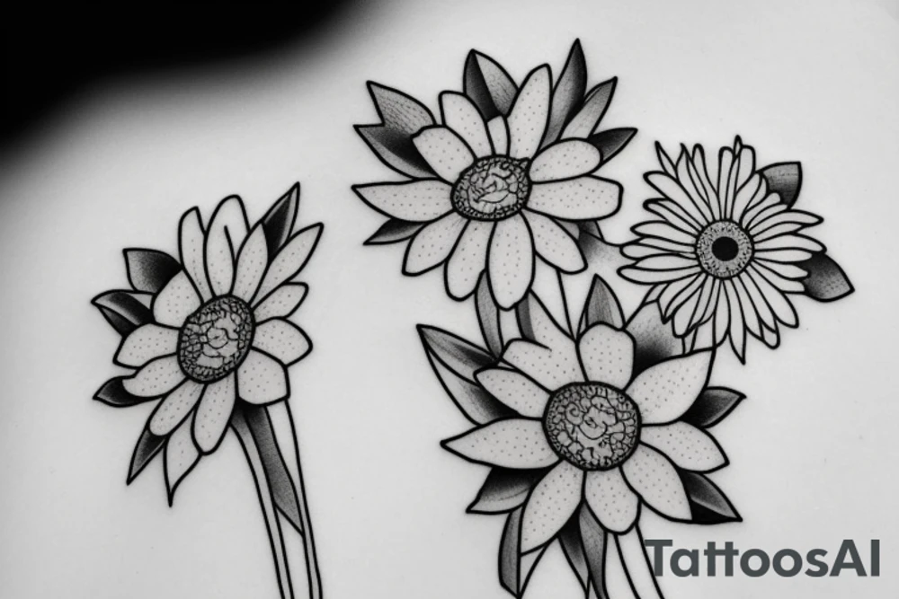 Daisy and narcissus small bouquet tattoo idea