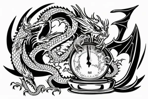 Reaper crushing hour glass with dragon in background tattoo idea