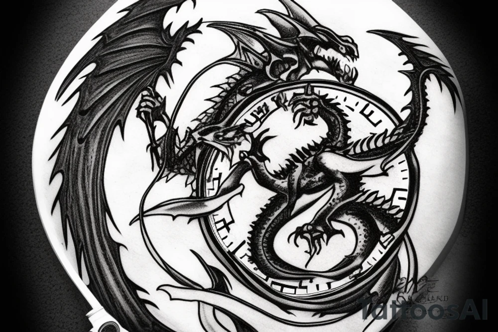 Reaper crushing hour glass with dragon in back ground tattoo idea