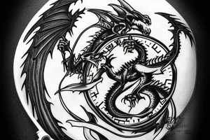 Reaper crushing hour glass with dragon in back ground tattoo idea