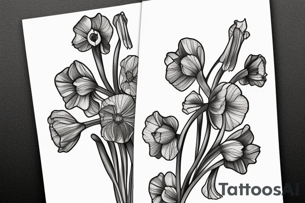 Sweet pea flower narcissus flower tattoo idea