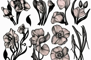 Sweet pea and narcissus bouquet tattoo idea