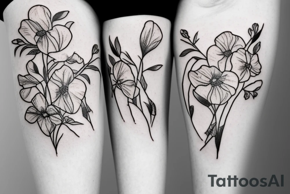 Sweet pea and narcissus bouquet tattoo idea