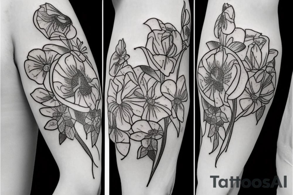 Sweet pea and narcissus bouquet tattoo idea
