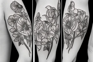 Sweet pea and narcissus bouquet tattoo idea