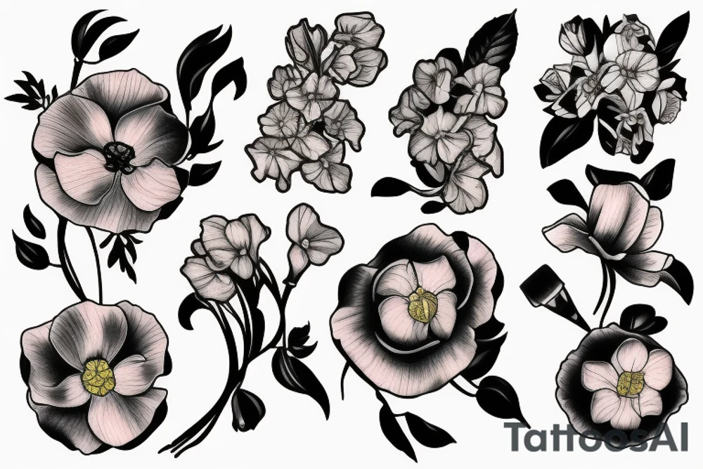 Sweet pea and narcissus bouquet tattoo idea