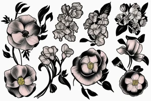 Sweet pea and narcissus bouquet tattoo idea