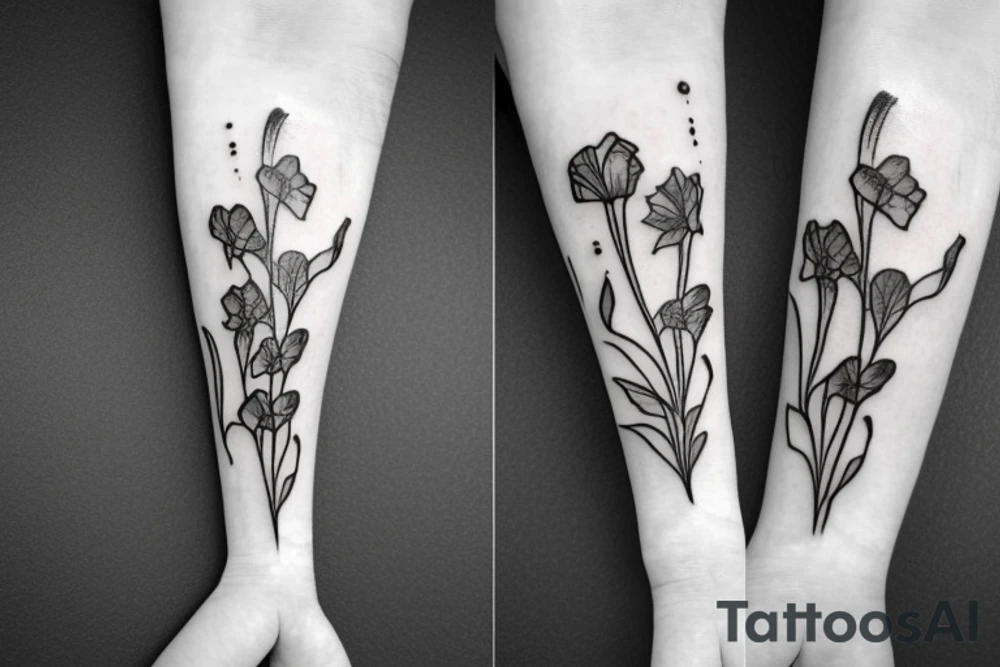 Sweet pea and narcissus bouquet tattoo idea