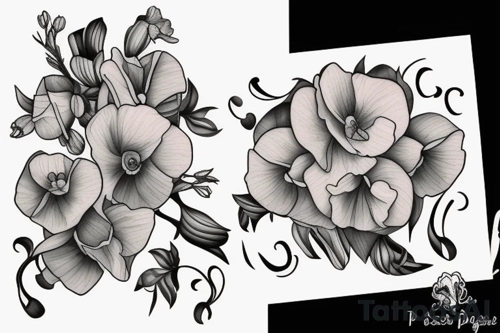 Sweet pea and narcissus bouquet tattoo idea
