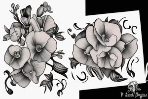 Sweet pea and narcissus bouquet tattoo idea