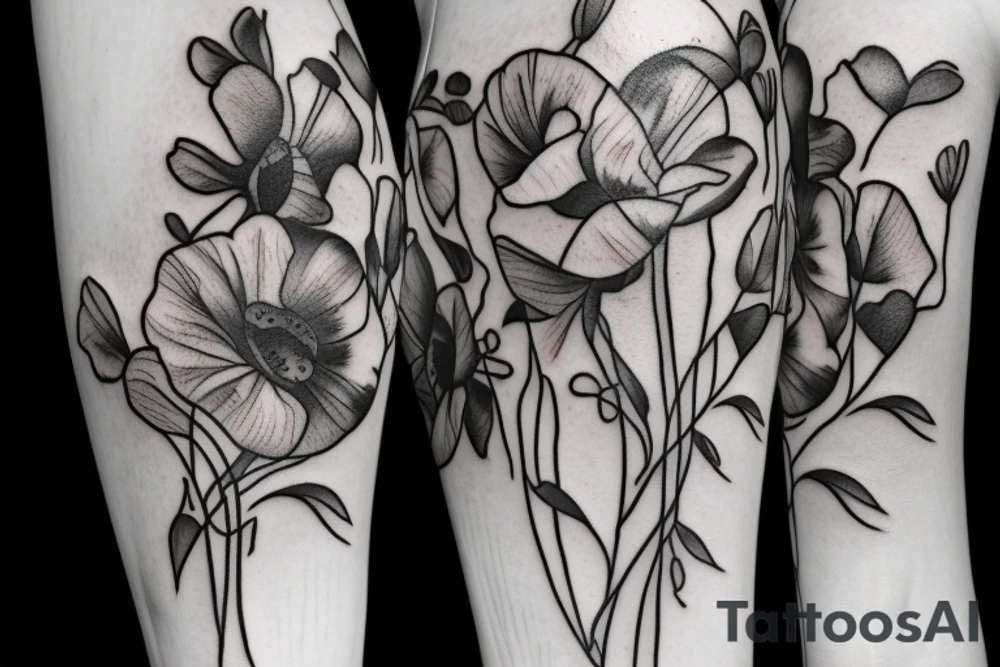 Sweet pea and narcissus bouquet flowers tattoo idea