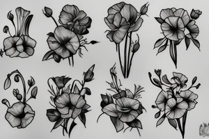 Sweet pea and narcissus bouquet flowers tattoo idea