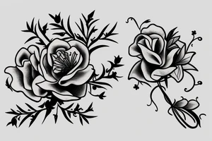 Sweet pea and holly flower bouquet tattoo idea