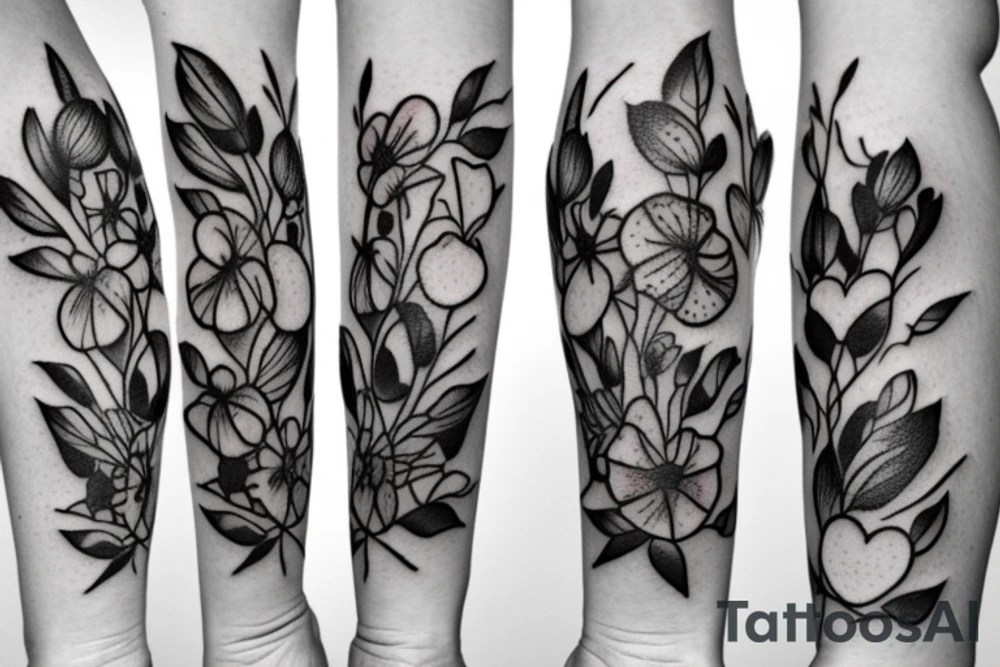Sweet pea and holly flower bouquet tattoo idea