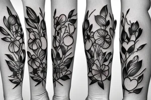 Sweet pea and holly flower bouquet tattoo idea