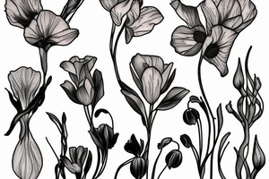 Sweet pea and narcissus bouquet tattoo idea