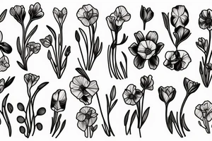 Sweet pea and narcissus bouquet tattoo idea