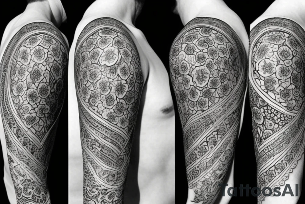 Persian/Iranian design with flowers, vines and peacocks on upper arm tattoo idea