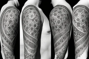 Persian/Iranian design with flowers, vines and peacocks on upper arm tattoo idea