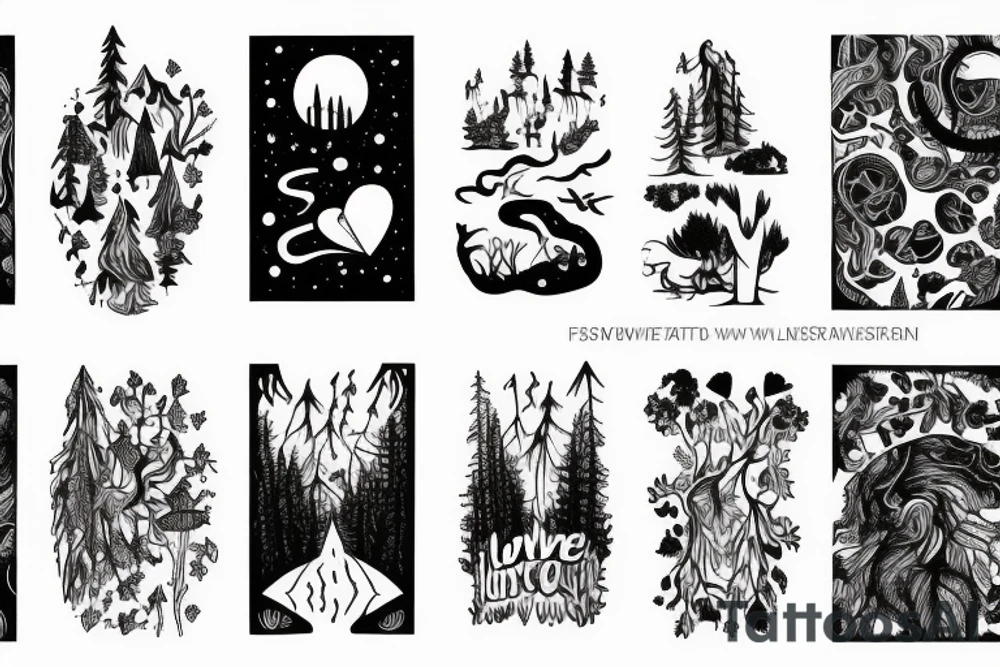 Love, forest, hiking, music, Orion tattoo idea