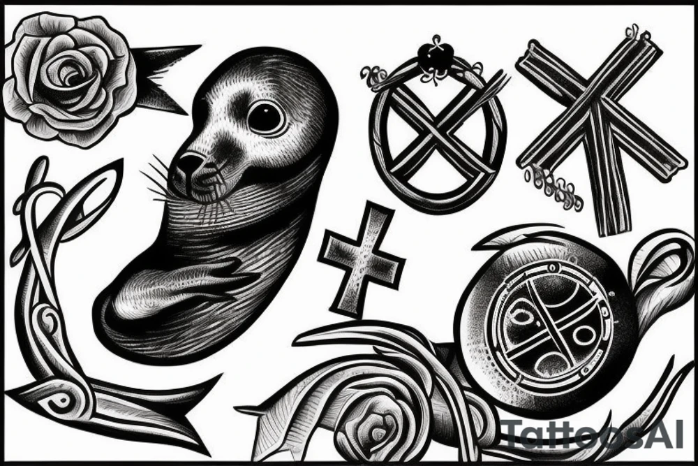 Seal with cross tattoo idea