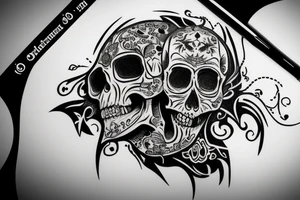 skull engraved Myan Mexican tattoo idea