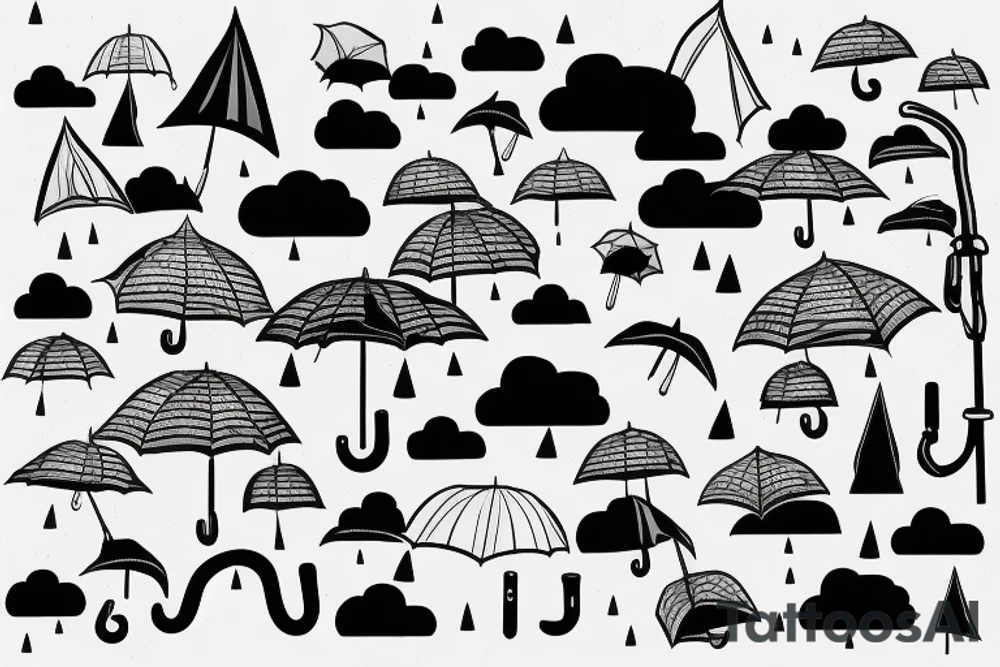 Broken cloud which rains, and an umbrella below to protect from the rain tattoo idea