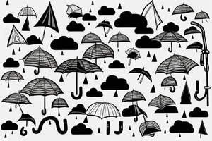 Broken cloud which rains, and an umbrella below to protect from the rain tattoo idea