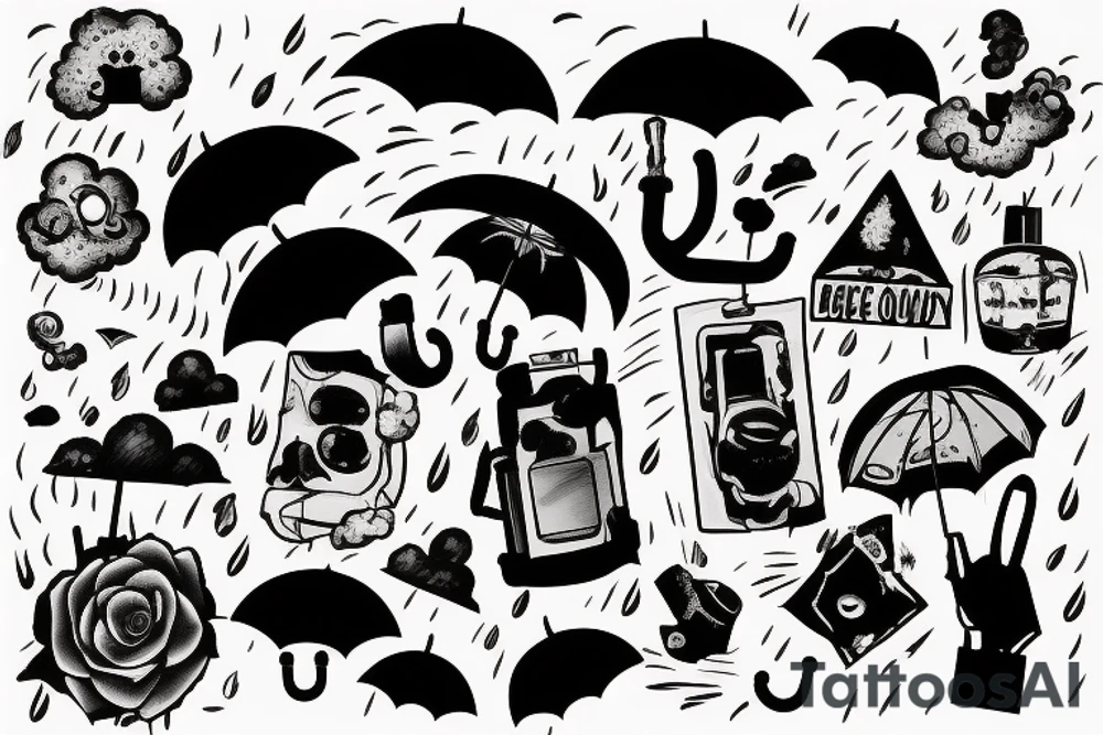 Broken cloud which rains, and an umbrella below to protect from the rain tattoo idea