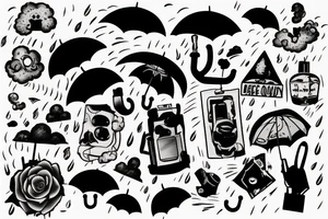 Broken cloud which rains, and an umbrella below to protect from the rain tattoo idea