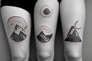 Thigh tattoo with a running finish line, and small mountains tattoo idea