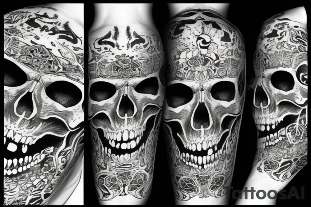 skull engraved Myan Mexican tattoo idea