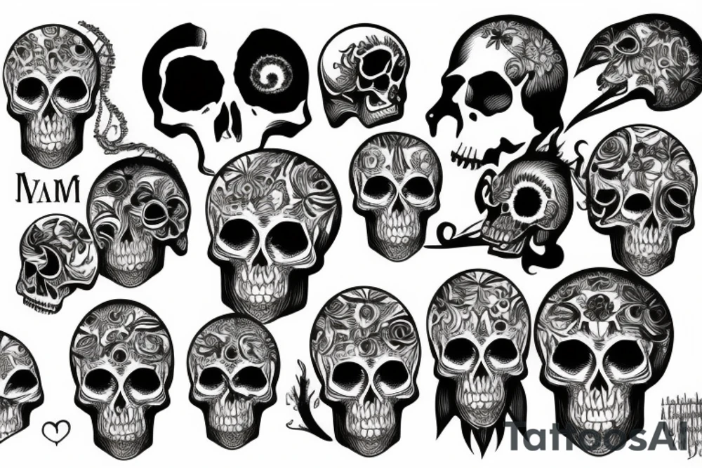 skull engraved Myan Mexican tattoo idea