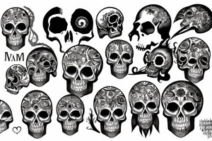 skull engraved Myan Mexican tattoo idea