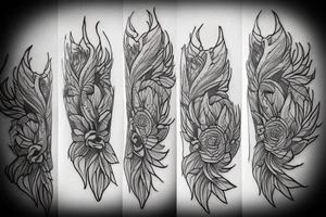 Thigh tattoo with a running finish banner
, and small mountains tattoo idea