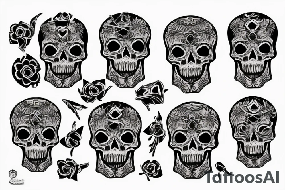 skull engraved Myan Mexican tattoo idea