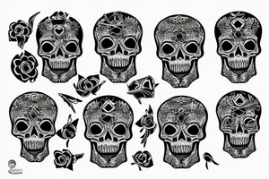 skull engraved Myan Mexican tattoo idea