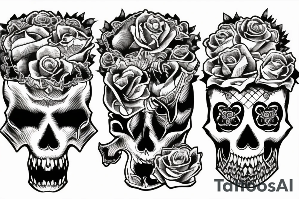 psychobilly couple skulls tattoo idea