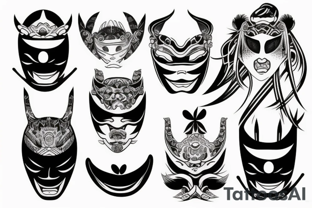 Japanese themed tattoo
Mask tattoo idea