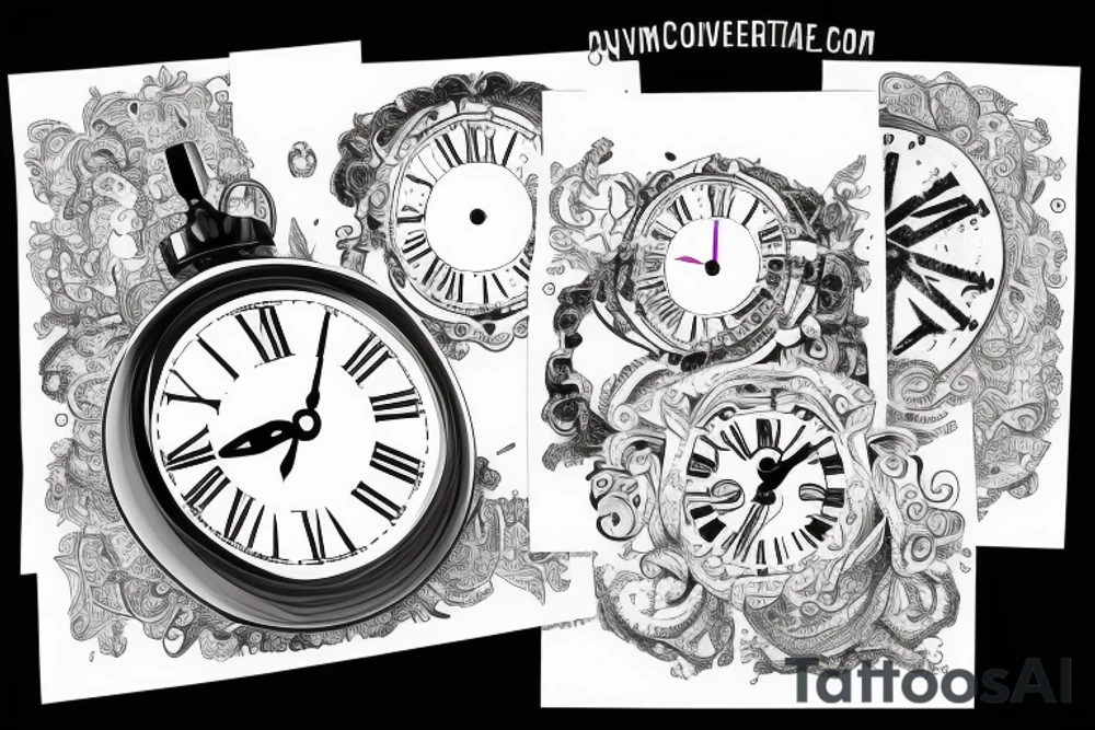 Clock, roman numerical and love conquers all wording tattoo idea