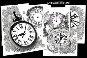 Clock, roman numerical and love conquers all wording tattoo idea
