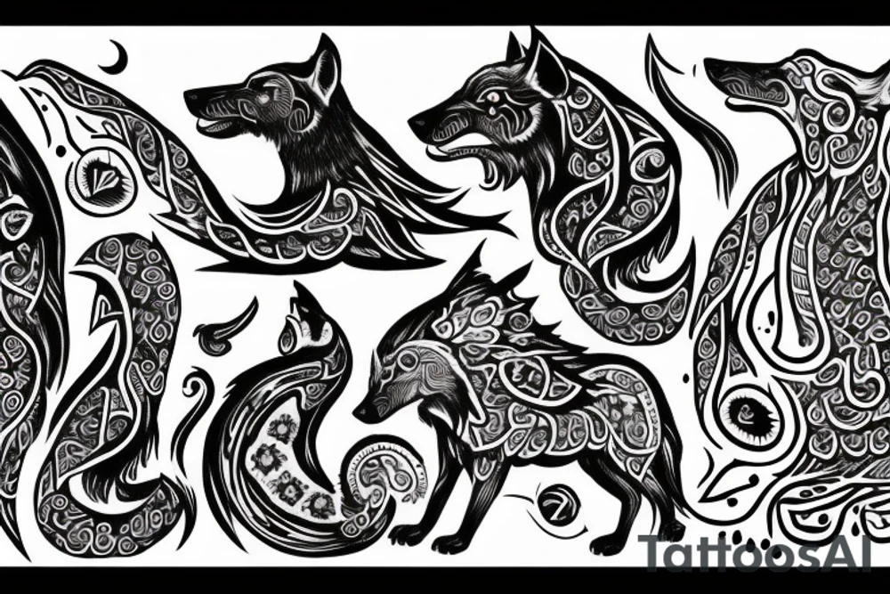 Ancient turkic symbols with a wolf tattoo idea